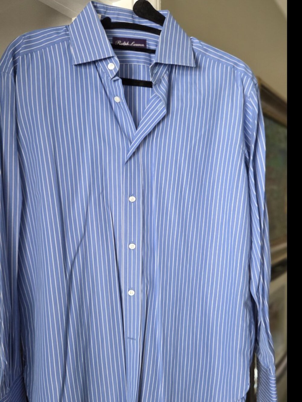 Ralph Lauren Purple Label -- Double Cuff Dress Shirt - Size 15 - Blue & White